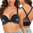 thumbnail image 1 of YANDW Women's Push Up Bra Racerback Front Closure Criss-Cross Padded T-Shirt Bras Underwire Plunge Add Cup, Black 32A, 1 of 6