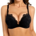 thumbnail image 1 of YANDW Push-Up Lace Bra for Women Add 2 Cup Sizes Deep Plunge Bras Padded Underwire Support, Black 32A, 1 of 5
