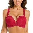 thumbnail image 1 of YANDW Push-Up Lace Bra for Women Add 2 Cup Sizes Deep Plunge Bras Padded Underwire Support, Red 36A, 1 of 5