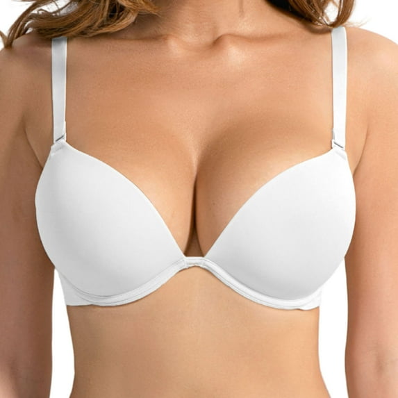 YANDW Women's Push Up Padded Bra T-Shirt Underwire Plunge Bra Add One Cup, White 38D