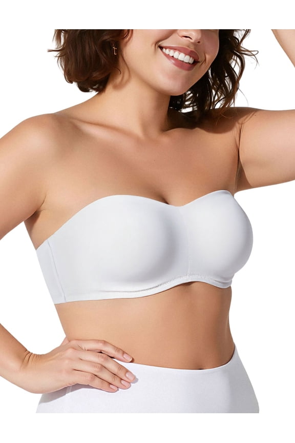Women's Strapless Bandeau Bra Plus Sizes Underwire Seamless Bras White,32B
