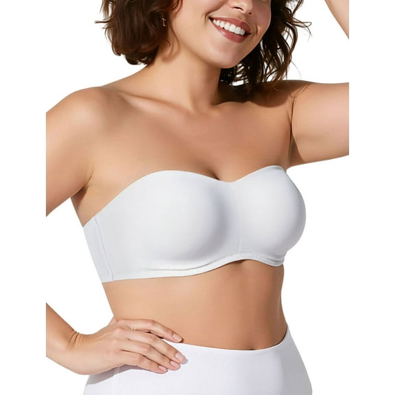 YANDW Women's Strapless Bandeau Bra Plus Sizes Underwire Seamless Bras White,40DD