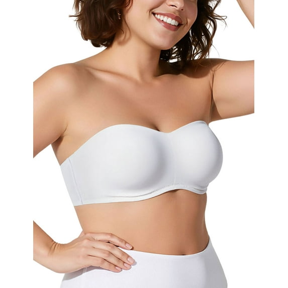 YANDW Women's Strapless Bandeau Bra Plus Sizes Underwire Seamless Bras White,42A