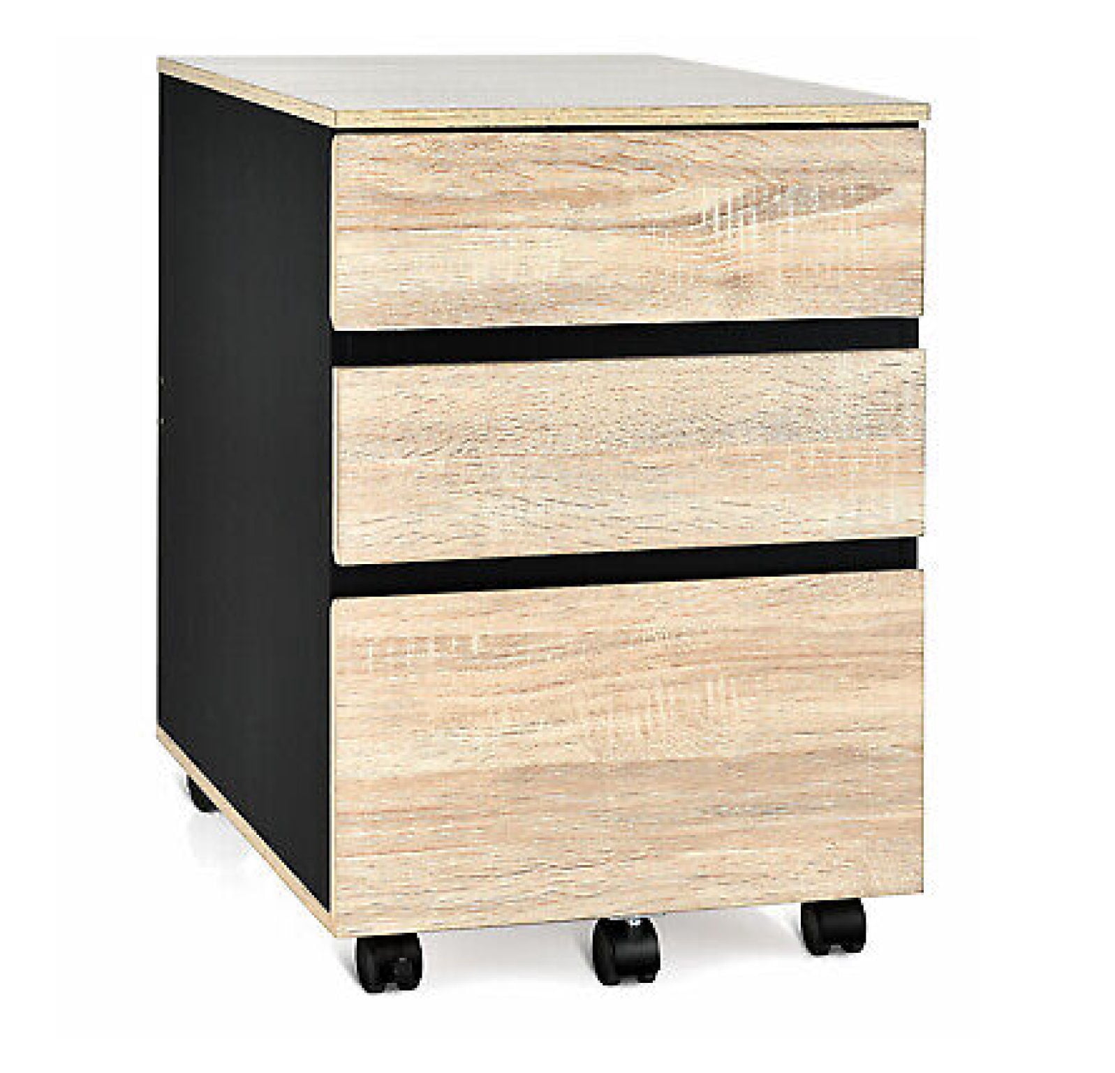 Sleek Natural & Black 3-Drawer Mobile Storage Cabinet