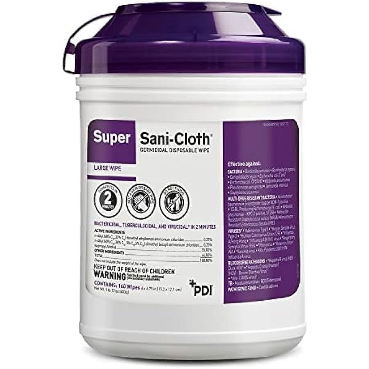 YANFEN Q55172 Super Sani Cloth Germicidal Disinfecting Wipes, Large 6" x 6-3/4", 160 Wipes (Case of 12 Canisters)