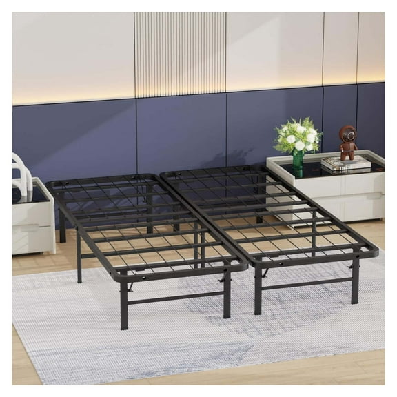 YANFEN Queen Bed Frame 14 Inch Heavy Duty Metal Platform with Noise Free Steel Slat, Mattress Foundation Box Spring Replacement, Easy Assembly, Black