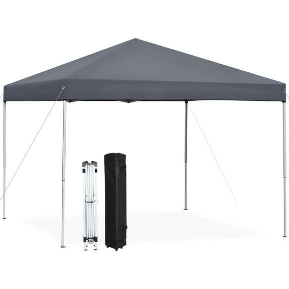 YANG2 10x10 Pop Up Canopy Tent Easy Set-up Outdoor Patio Canopy Adjustable Straight Leg Heights Instant Shelter with Wheeled Bag, Ropes (10x10ft-Grey)