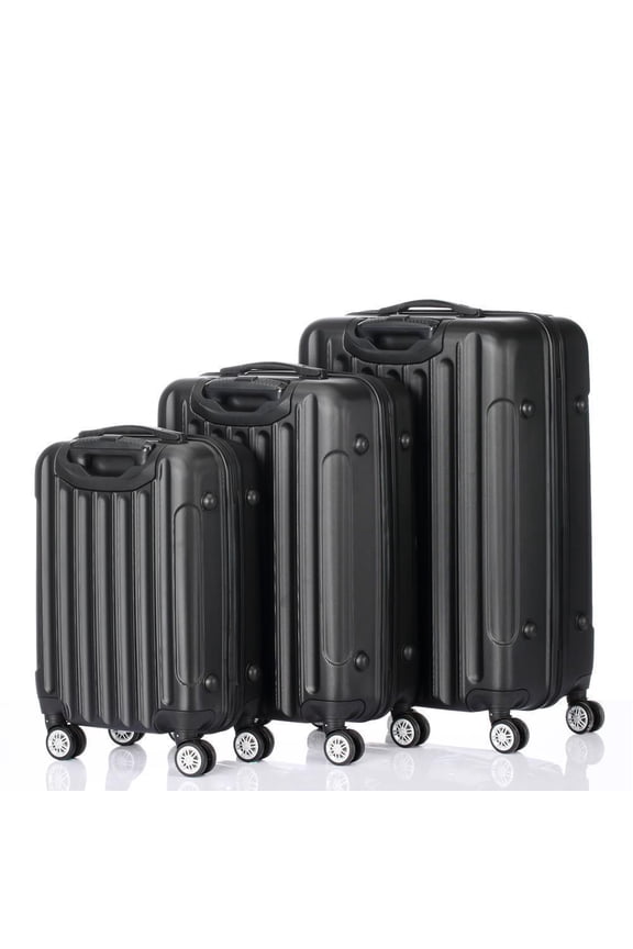 ，20"24"28" Trolley Case 3-Piece Hardside Lightweight Spinner Luggage Bag Set TSA，Black