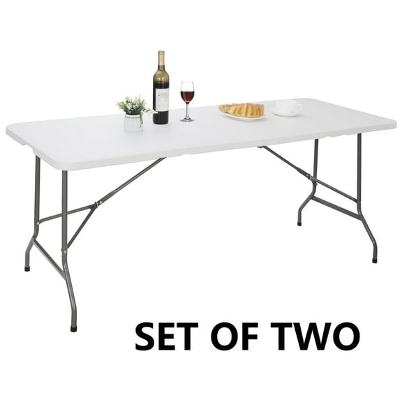 YANG2,2PCS 6' Folding Table Portable Plastic Indoor Outdoor Picnic Camp Dining White,70.9"L x 27.4"W x 28.6"H