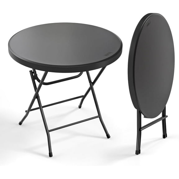 YANG2 32" Round Folding Commercial Banquet Table, Portable Plastic Coffee Card Dining Table for Kitchen or Outdoor Party Wedding Event-Black