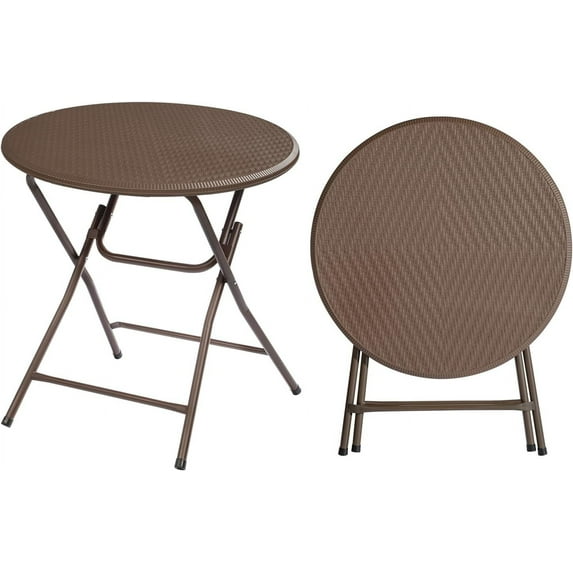 YANG2 32" Round Folding Commercial Banquet Table, Portable Plastic Coffee Card Dining Table for Kitchen or Outdoor Party Wedding Event-Brown