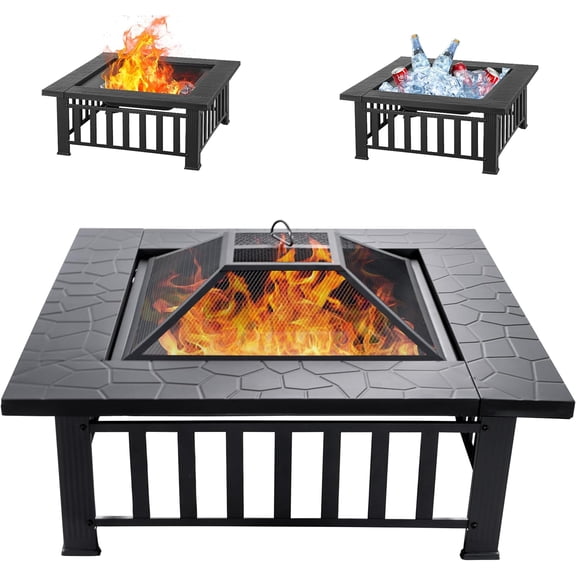 YANG2 36 inch Fire Pit, Square Outdoor Fire Pit Table with Spark Screen & Fire Poker, 3-in-1 Multipurpose Firepits for Outside, Fireplace for Yard, Garden, Patio