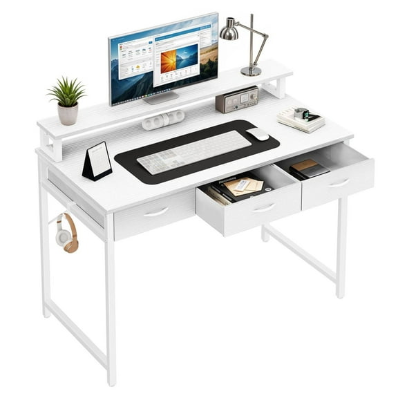 YANG2 39" Computer Desk Office Study Vanity Table Monitor Stand 3 Drawers w/ Side Hook