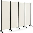 thumbnail image 1 of YANG2 4 Panel Room Divider, Folding Privacy Screen with Lockable Wheels, Rolling Partition Room Dividers, Freestanding Fabric Wall Divider for Home Office Studio Separation, 89''W x 68''H, Beige, 1 of 9