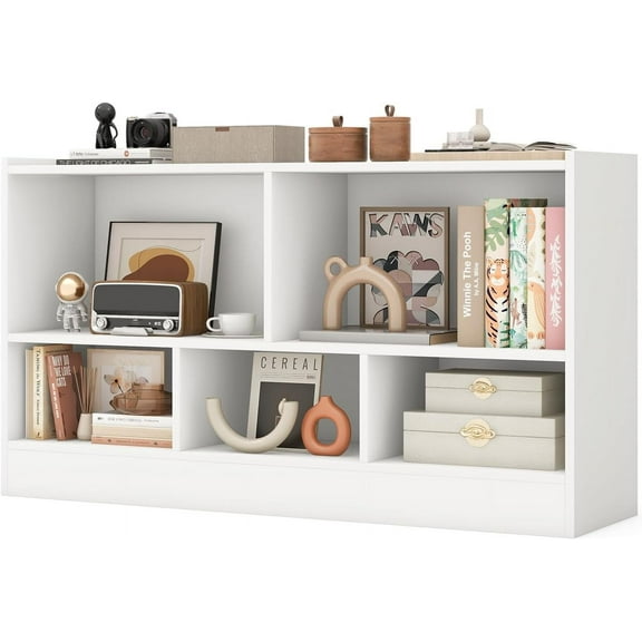 YANG2 5-Cube Bookcase, Freestanding 3-Tier Bookshelf with Spacious Top & Raised Base, Modern Display Storage Organizer, Multipurpose Book Shelf for Living Room, Bedroom, Playroom (White)