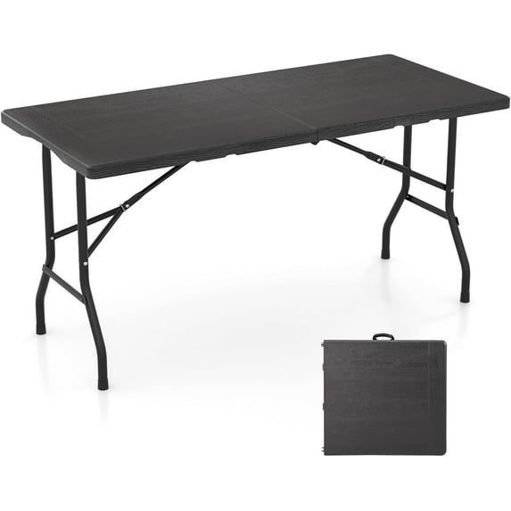 YANG2 5 FT Folding Table, HDPE Foldable Dining Table for 6, Indoor Outdoor Use for Party Banquet Wedding Picnic Camping BBQ, Fold-in-Half Portable Space Saving Design (Black)