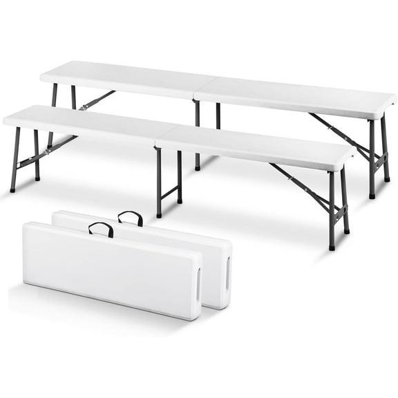 YANG2 6 FT Plastic Folding Bench, Portable Outdoor Bench with Handle & Non-Slip Mat, Waterproof Dining Seat for Picnic Party Garden Camping Soccer Field, 2 Pack, White
