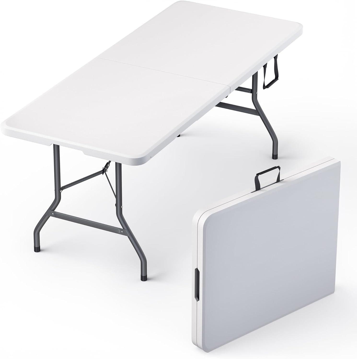 YANG2 ，6 Feet Foldable Table with Built in Handle & Steel Legs | Heavy ...
