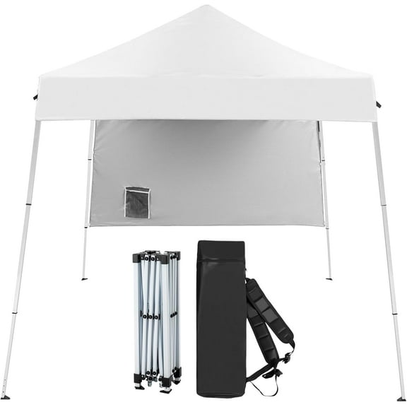 YANG2 6x6 ft Pop Up Canopy Tent, Outdoor Small Canopy Tent with Backpack, Patio Pop Up Gazebo Slant Leg Canopy with 1 Sidewall, Portable Easy Up Canopy (White)