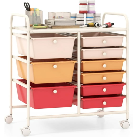 YANG2 9 Drawers Rolling Cart, Classroom Organizers, Storage Cart with Wheels, for Teacher Office Home School Supplies Tool Craft Art Paper, Macaron Multicolor