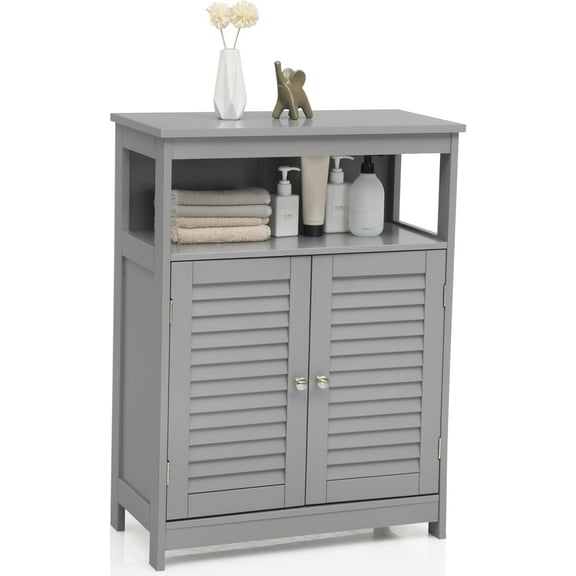 YANG2 Bathroom Floor Cabinet, Wooden Storage Cabinet with Double Shutter Doors & 3-Position Adjustable Shelf, Side Storage Organizer Cabinet, 23.5 x 12 x 31.5 inches (Grey)