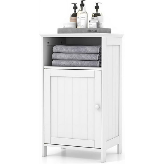YANG2 Bathroom Floor Storage Cabinet - Side Cabinet with Open Compartment, 3-Position Adjustable Shelf, Elevated Base, Freestanding Storage Organizer for Hallway, Living Room, Bathroom (White)