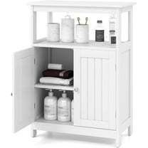 YANG2 Bathroom Storage Cabinet, Freestanding Floor Organizer with 2 Doors & 1 Adjustable Shelf, Modern Home Bathroom Furniture for Living Room Entryway Kitchen-Cabinet-White