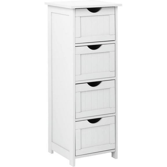YANG2 Bathroom Storage Cabinet Skinny Wooden Side Bathroom with 4 Drawers Small Free Standing Floor Cabinet White Slim 12 Inch Wide Organizer for Bedroom Living Room, 12 Inch Deep Narrow Organizer