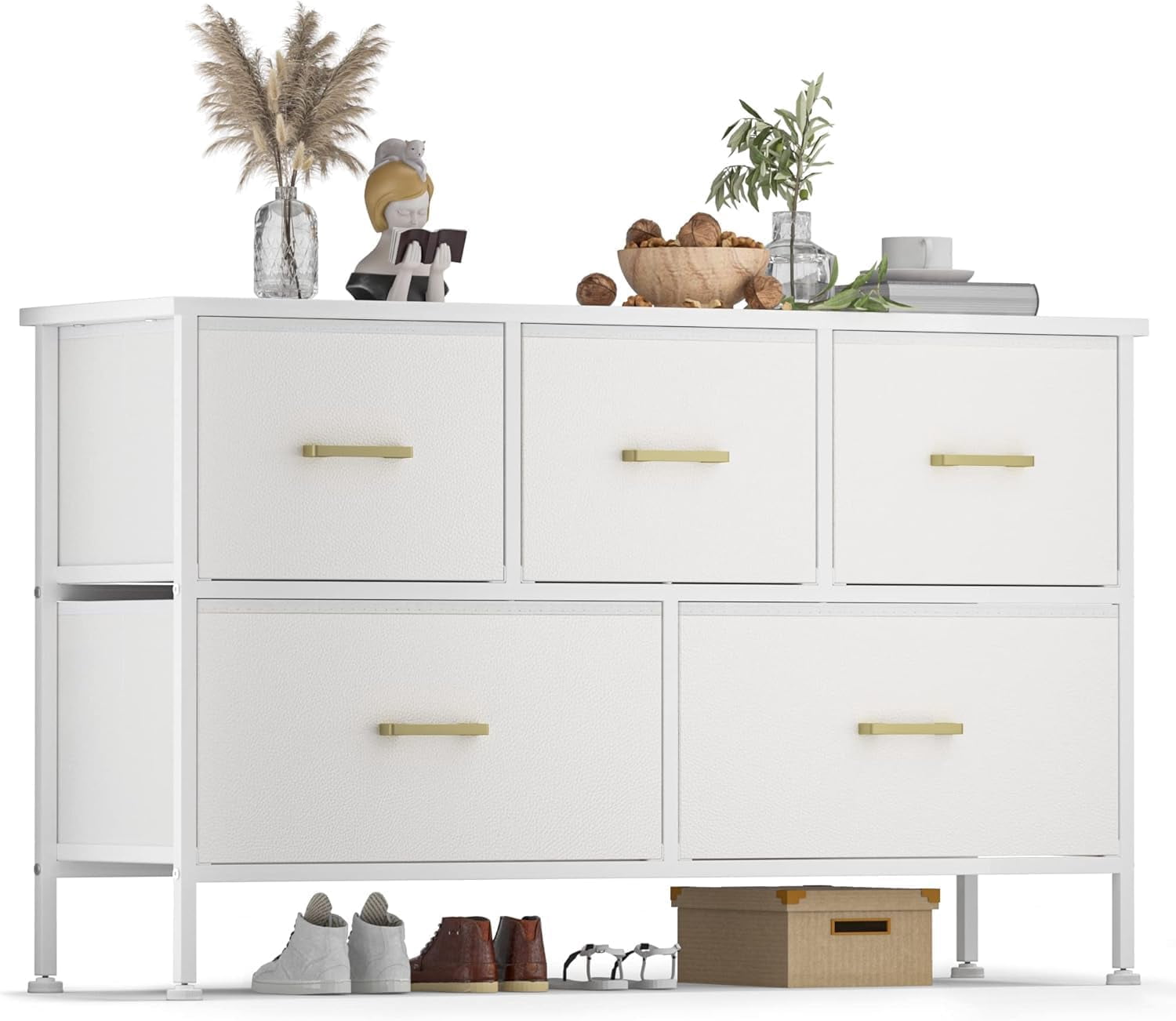 Cute White Dresser with 4 Drawer & Cupboard, Entryway, Cabinet Storage For Home Bedroom Bathroom