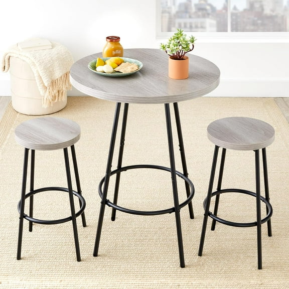 YANG2 Bistro Dining Set 3 Piece, Modern Round Counter Height Pub Table, Compact High Top with Bar Stools Pub Dining Set for Kitchen, Breakfast Room - Light Gray