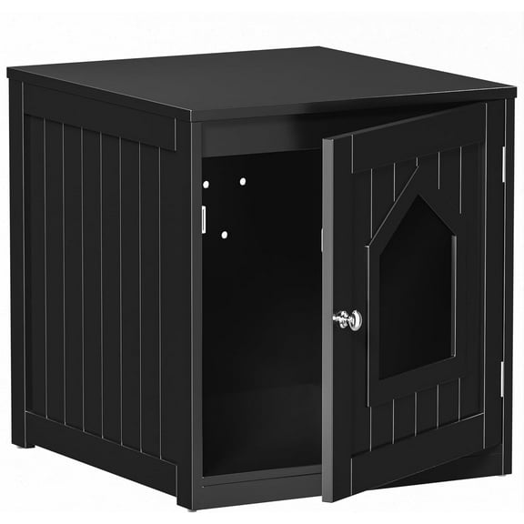 YANG2 Cat Litter Box Enclosure Furniture,Indoor Hideaway Cat House Hidden Wooden Pretty Igloo as Side End Table,Nightstand,Cat Washroom with Door & Vent Holes for Large Cat Kitty Dog Puppy-Black