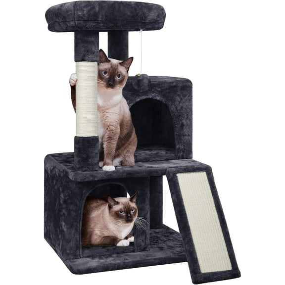 YANG2 Cat Tree for Indoor Pets, 36in Tower Condo w/Extra Large Perch, Scratching Posts, Board, Dangling Ball, Play Structure for Kittens & Adult Cats, Graphite Gray