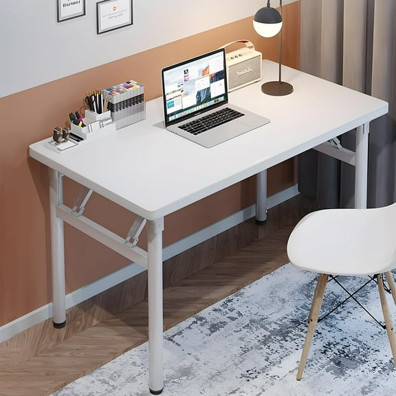 YANG2 Computer Desk Study Table No Assembly Required,Writing Computer Space Saving Folding Table for Home Office，31.4''*15.7''，White