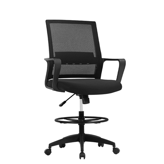 YANG2 Drafting Chair - Tall Office Chair for Computer Standing Desk, Ergonomic Design with Lumbar Support, Adjustable Height & Swivel Function, Comfortable Seat for Home Office & Studio​-Black
