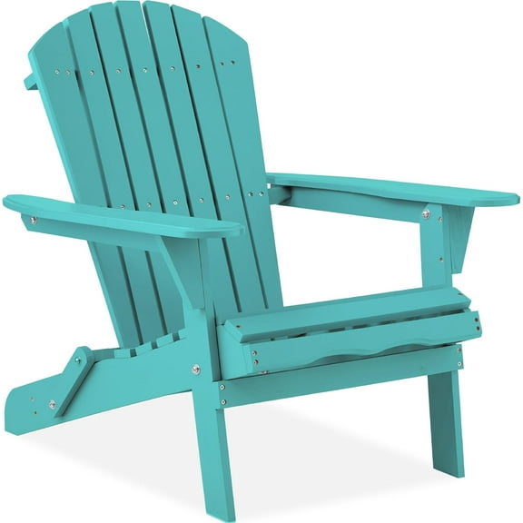 YANG2 Folding Adirondack Chair Outdoor Wooden Accent Furniture Fire Pit Lounge Chairs for Yard, Garden, Patio w/ 350lb Weight Capacity - Dark Turquise