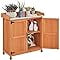 YANG2 Garden Potting Bench Table - Outdoor Garden Patio Wooden Storage Cabinet & Solid Wood Planting Work Bench with Large Space Storage & Metal-Plated Tabletop, Brown