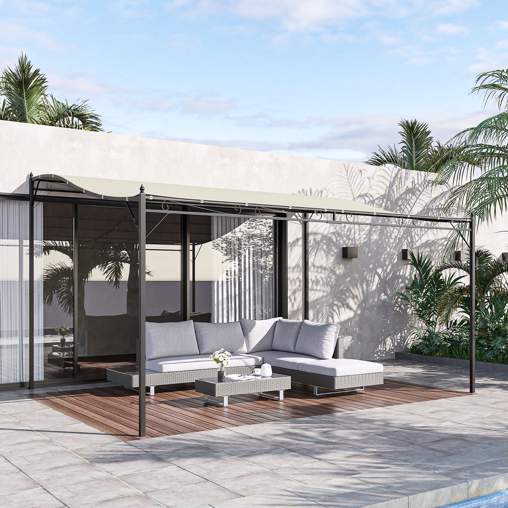 YANG2 Heavy - Duty Steel Outdoor Pergola Gazebo with Patio Canopy, Ideal for Backyard Garden, Spacious 155.5" x 117" x 100" Size for Entertaining and Relaxing，Cream White