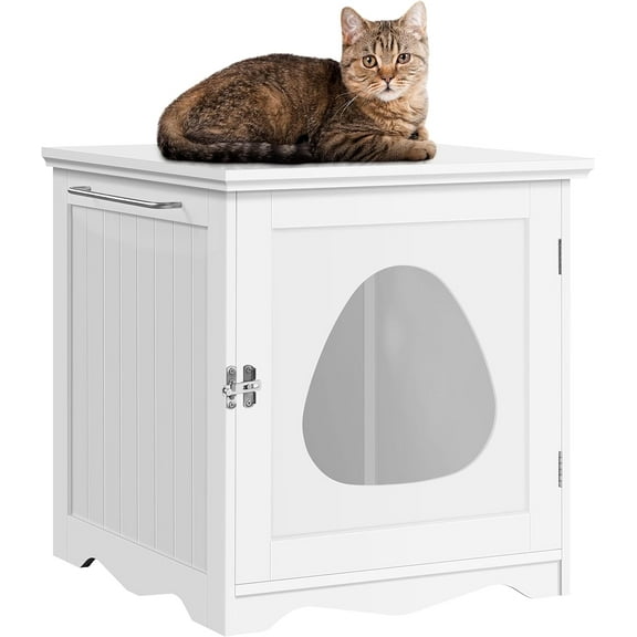 YANG2 Hidden Cat Litter Box Enclosure, Enclosed Cat Washroom, Pet Side Table, Litter Box Cabinet Furniture, Decorative Pet Crate for Living Room-White
