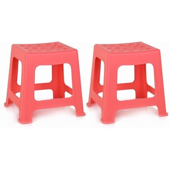 YANG2 Home 2-Pack Light Duty Plastic Stools - Stackable, Non-Slip, Multipurpose for Kitchen, Bathroom- Lightweight & Durable (12.5in Height, Coral)