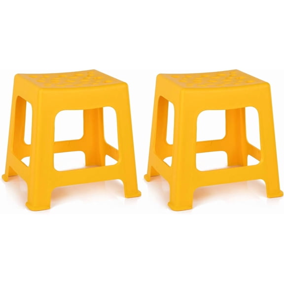 YANG2 Home 2-Pack Light Duty Plastic Stools - Stackable, Non-Slip, Multipurpose for Kitchen, Bathroom- Lightweight & Durable(12.5in Height, Yellow)