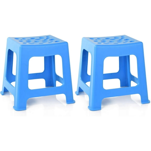 YANG2 Home 2-Pack Light Duty Plastic Stools - Stackable, Non-Slip, Multipurpose for Kitchen, Bathroom- Lightweight & Durable Light Blue
