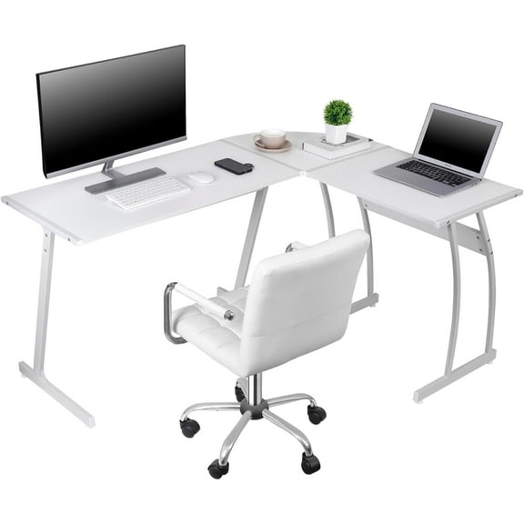 YANG2, L-Shaped Corner Desk Computer Gaming Desk - Modern Home PC Table Office Writing Workstation, White
