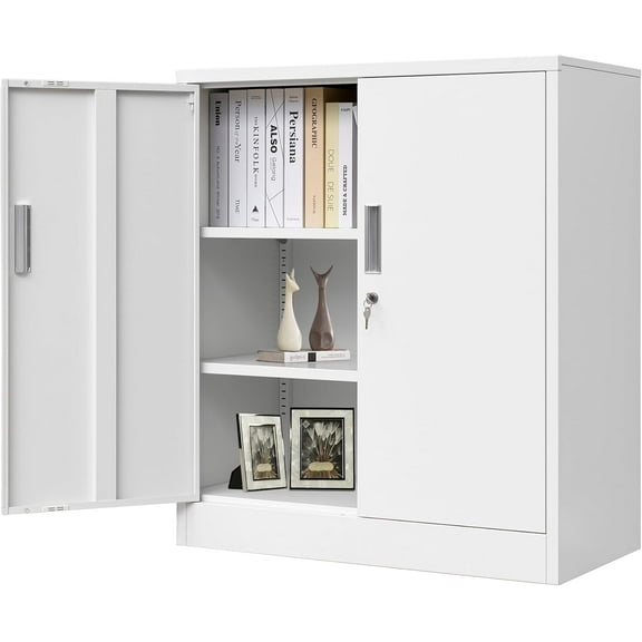 YANG2 Metal Storage Cabinet, 36.2" H Locking Storage Cabinet with Adjustable Shelves for Garage, Home, Office, Utility Room-White