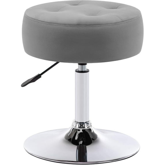 YANG2 Modern Velvet Vanity Stool Makeup Stool Vanity Chair Height Adjustable Swivel Stool Round Ottoman Grey