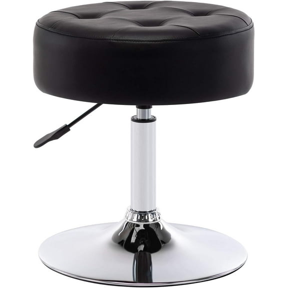 YANG2 PU Leather Vanity Stool Makeup Stool Vanity Chair Height Adjustable Swivel Stool Round Ottoman Black