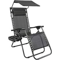 YANG2 Patio Zero Gravity Chair Outdoor Recliner Lounge Chair with W/Folding Canopy Shade and Cup Holder (Black)