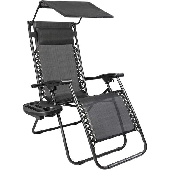 YANG2 Patio Zero Gravity Chair Outdoor Recliner Lounge Chair with W/Folding Canopy Shade and Cup Holder (Black)