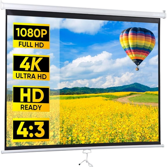 YANG2 Portable Projector Screen Pull Down, 72 Inch 4:3 Video Projection Screen Home Theater, Retractable Projector Screen, Moive Screen Indoor Outdoor, Wall Mount-72'' 4:3 White