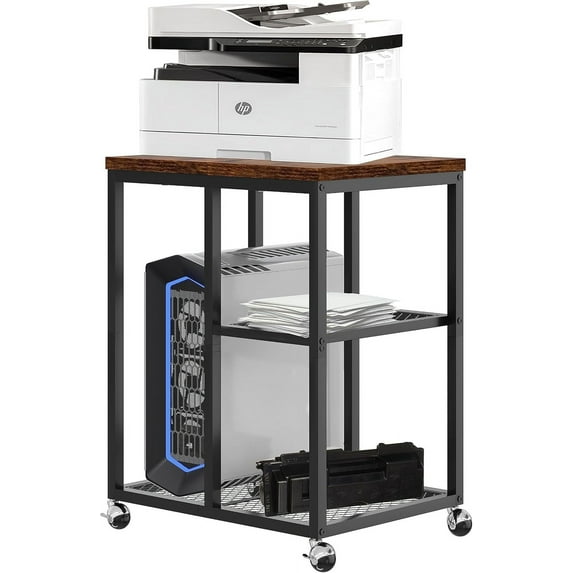 YANG2 Printer Stand with Storage Shelf for Home Office Storage, Printer Table with Wheels,CPU Rack, Mobile Computer Trolley, Office cart,Utility Carts,Office Lateral File Cabinets,Brown