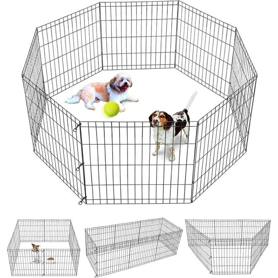 YANG2, Puppy Pet Playpen 8 Panel Indoor Outdoor Metal Portable Folding Animal Exercise Dog Fence, 24'' W x 24'' H